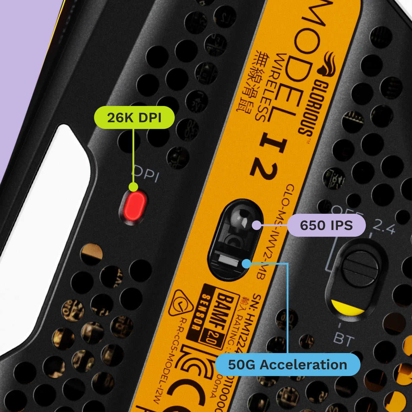The Model I 2 Wireless features 50g acceleration, 650 IPS, and up to 26,000 DPI